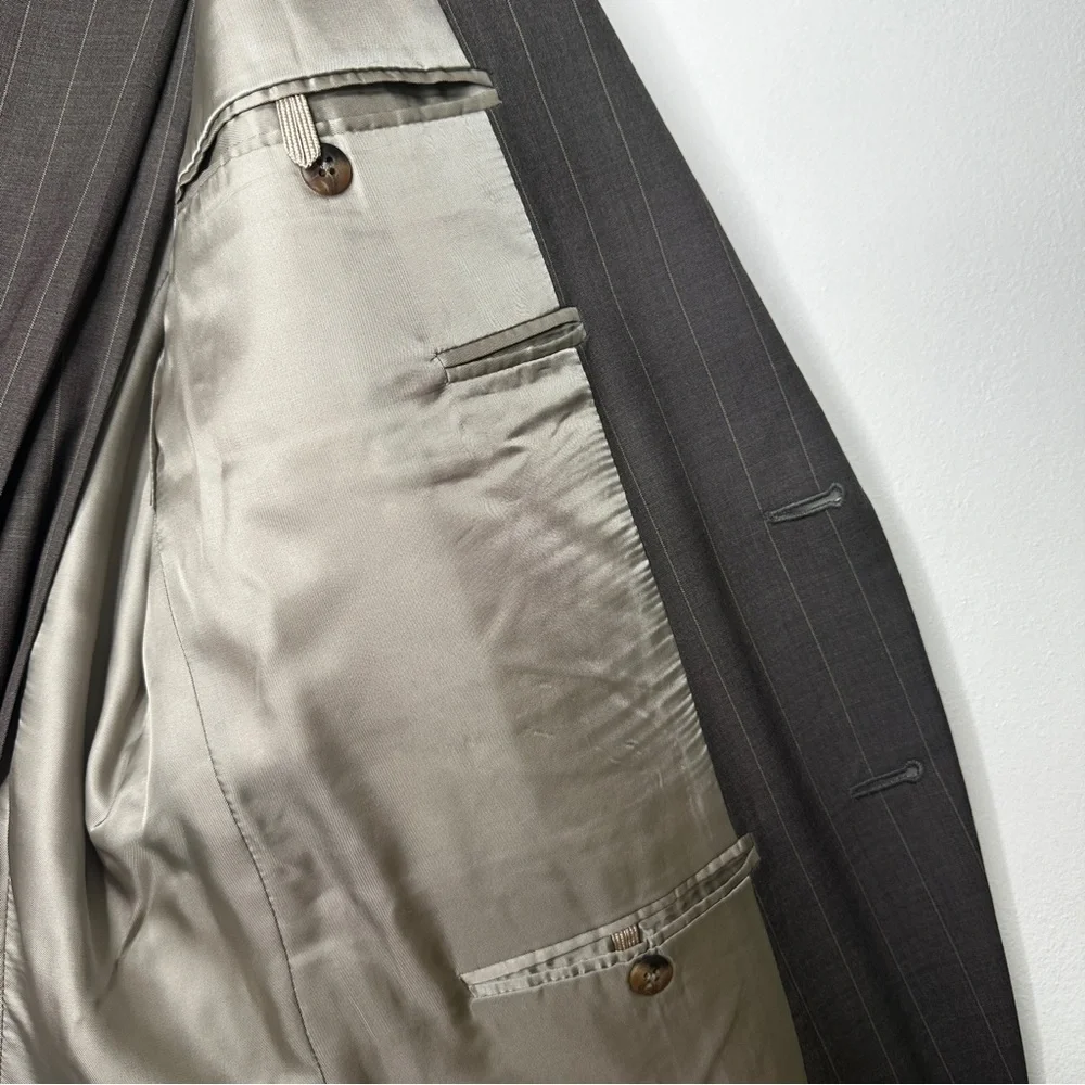 Vintage Paul Stuart Suit Set Blazer and Pants Brown Pin Striped Rolled‎ Pants